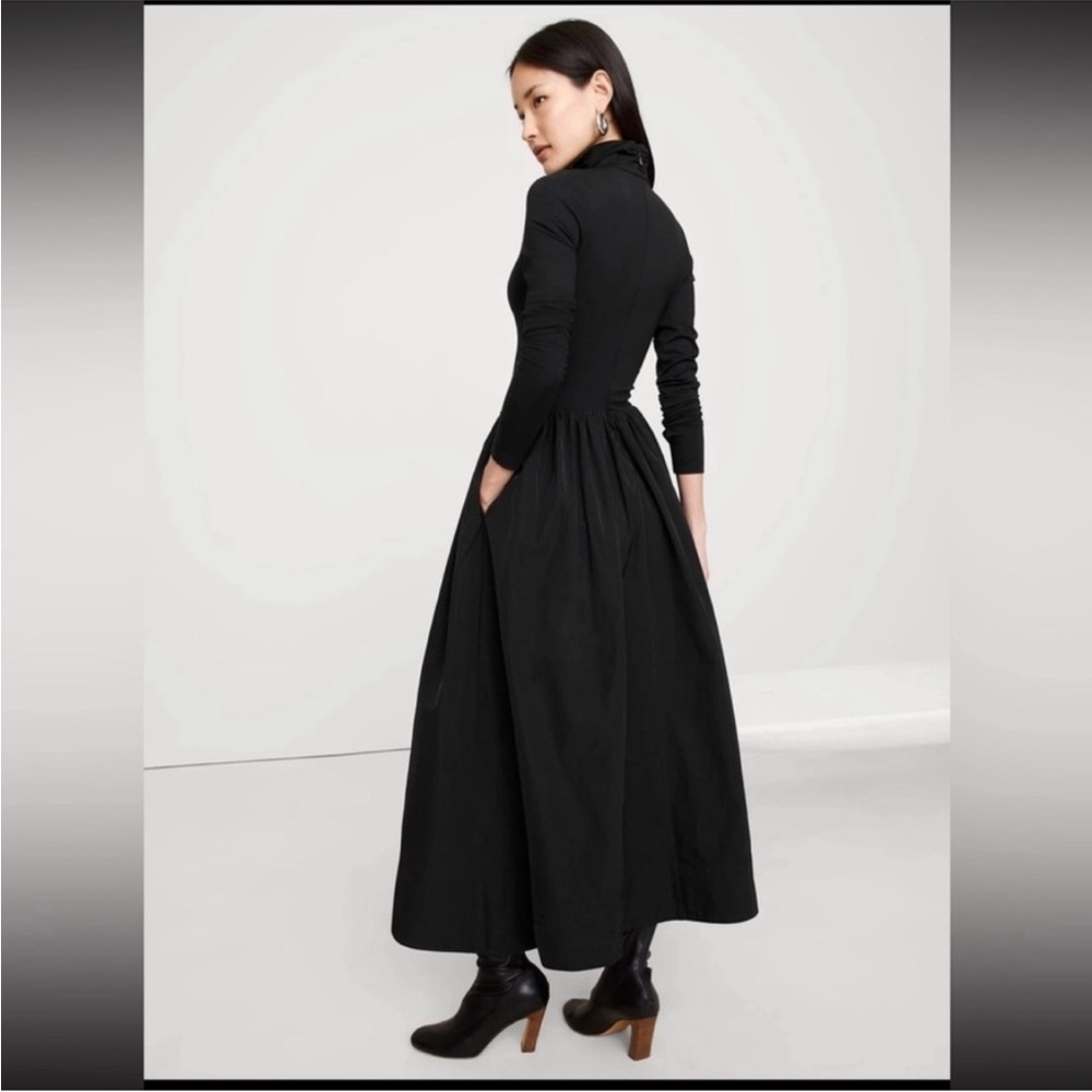 NWT! BANANA REPUBLIC BLACK TAFFETA COMBO TURTLENECK MAXI DRESS - LARGE TALL